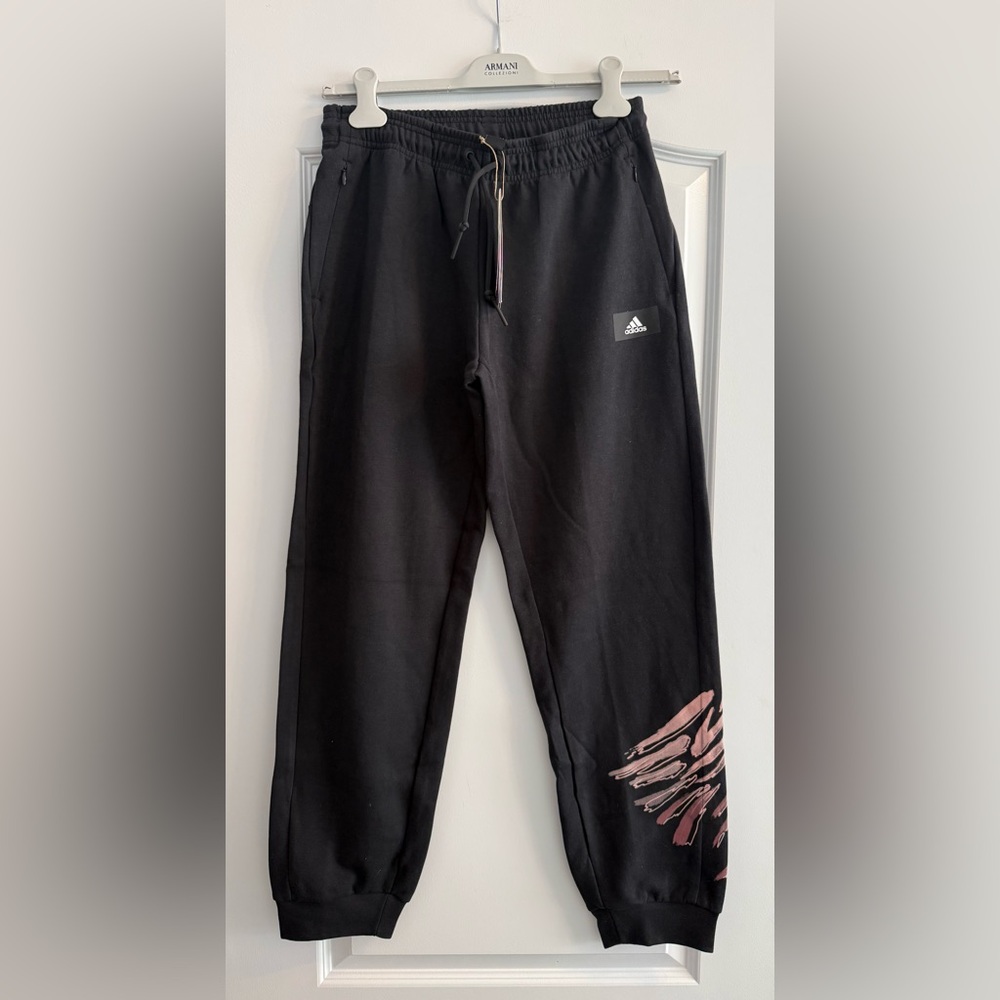 Adidas Black Joggers with Pink Tiger Accents